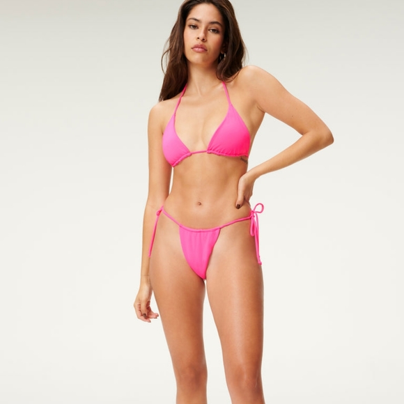 NWT Good American Neon Pink Tiny Ties Triangle Top String Bikini Sz 4/XL/12-14 - Picture 2 of 13